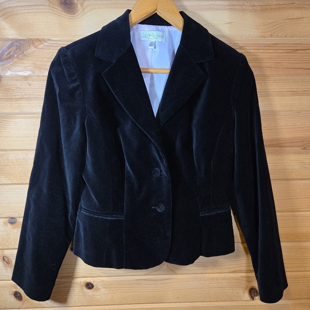Vintage Gabriella Sky Velvet Jacket Black 3 Button Womens 8P Cocktail Party 80s